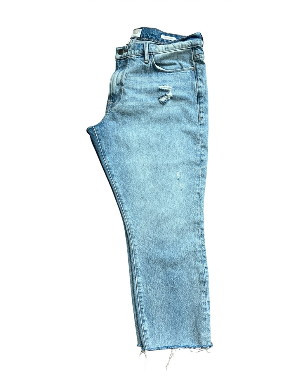 Frame Denim Light Blue Cropped Jeans with Raw Hem